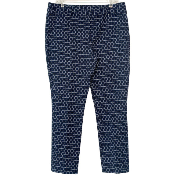 LOFT Pants - Loft Sz 12 Marissa Skinny Pants 36"x28" Small Diamond Print Blue Stretch Poplin